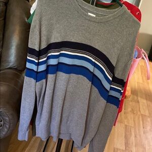 Gray and Blue Striped Men's Sweater